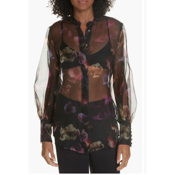 EQUIPMENT Boleyn Button front floral print sheer silk blouse size Small NWT $300 - Picture 1 of 11